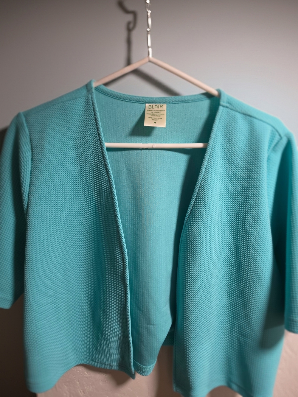 BLAIR Open Front Textured Cardigan Jacket - Aqua